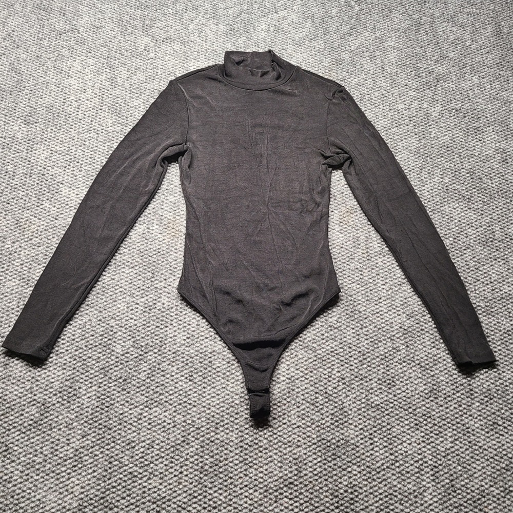 Victorias Secret Mock Neck Bodysuit Black Long Sleeve Thong Small RN92817